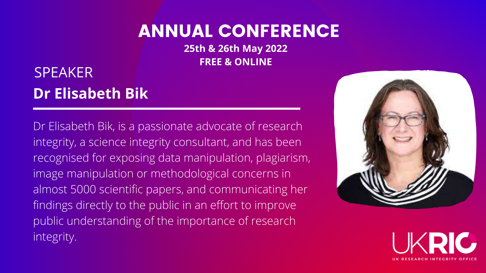 Expert speakers confirmed for #UKRIO2022 - Elisabeth Bik