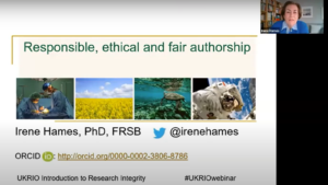 Irene Hames presenting a webinar on authorship for UKRIO