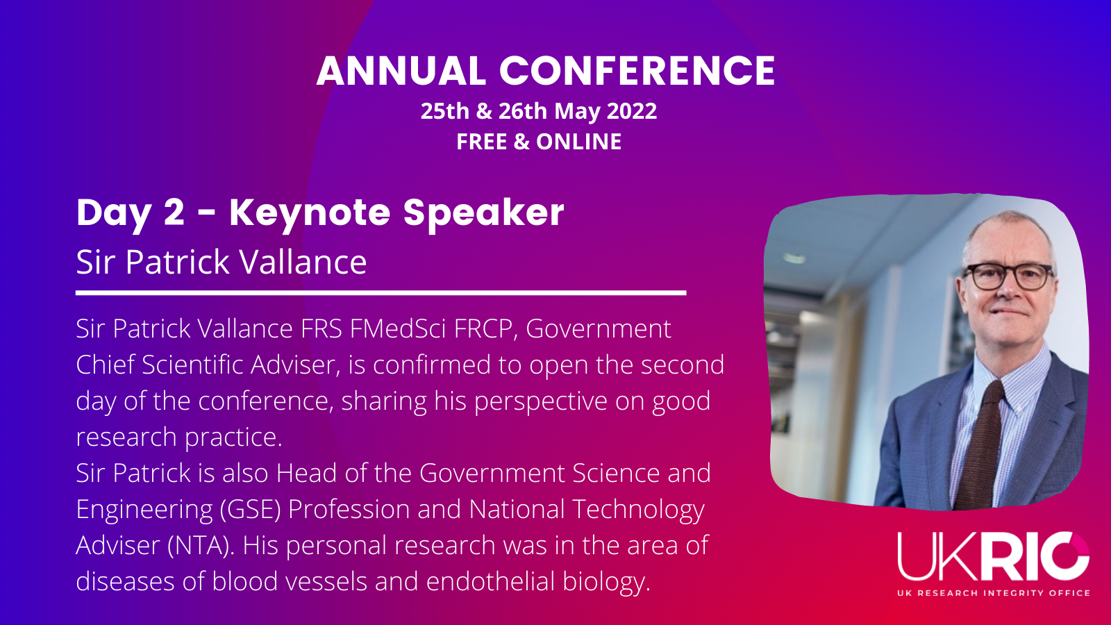 Sir Patrick Vallance to open 2nd day of Annual Conference!